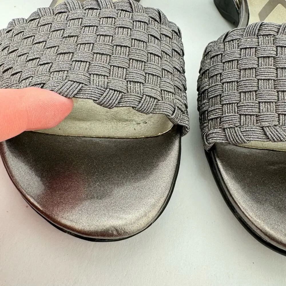 Anne‎ Klein Sport Metallic Silver Woven Stretch Faux Leather Flats Sz 8.5M